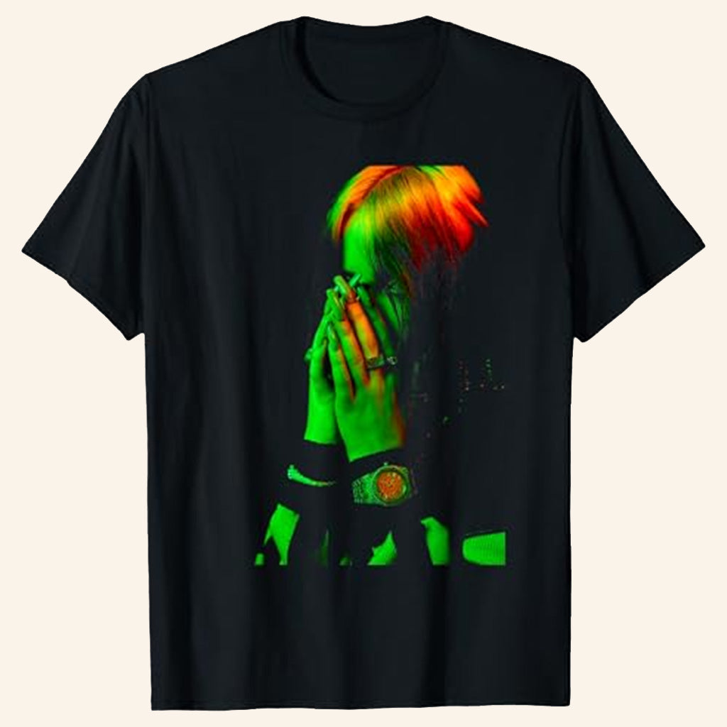 Billie Eilish Merch Hand Face Photo Black T-Shirt Gifts For Music Fans Billie Eilish Merch Hand Face Photo Black T-Shirt Gifts For Music Fans