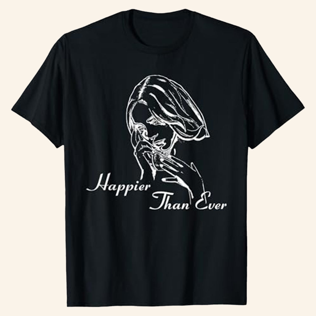 Billie Eilish Merch Happier Than Ever Black T-Shirt Gifts For Besties Billie Eilish Merch Happier Than Ever Black T-Shirt Gifts For Besties