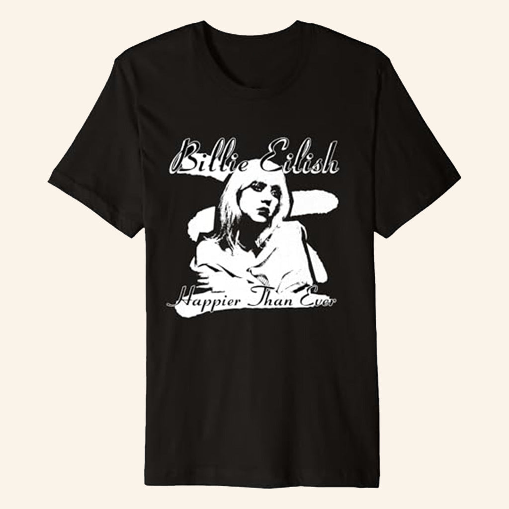 Billie Eilish Merch Happier Than Ever Black T-Shirt Gifts For Music Fans