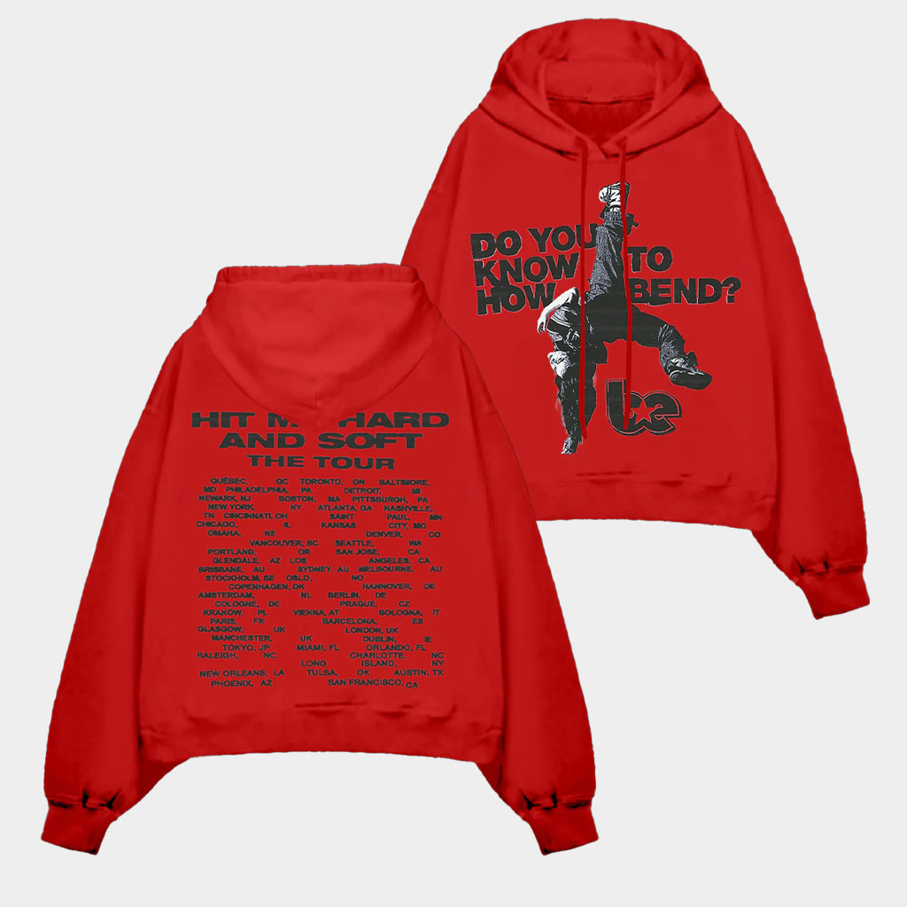 Billie Eilish Merch How To Bend Hit Me Hard And Soft The Tour Red Hoodie Gifts For Fans-1