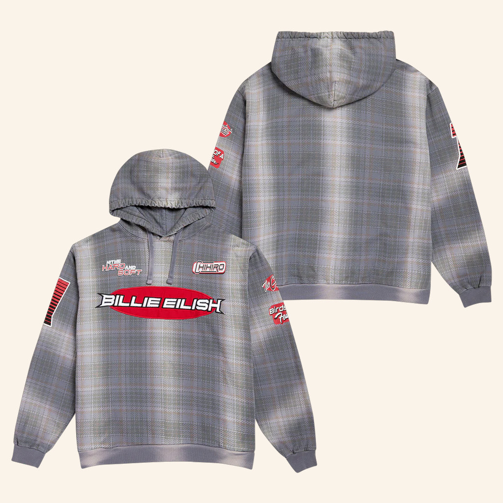 Billie Eilish Merch IRIS x Billie Upcycled Plaid Hoodie Gift Ideas For Music Lovers Billie Eilish Merch IRIS x Billie Upcycled Plaid Hoodie Gift Ideas For Music Lovers