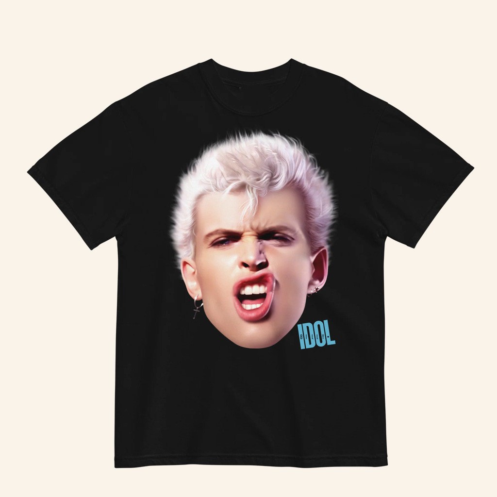 Billy Idol Merch Billy Smirk Black T-Shirt Christmas Gifts For Music Fans