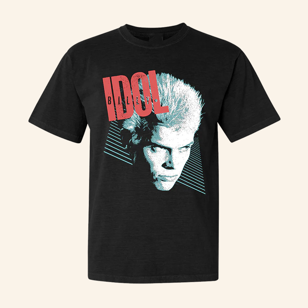 Billy Idol Merch Face Stripes T-Shirt Christmas Gift Ideas For Music Lovers
