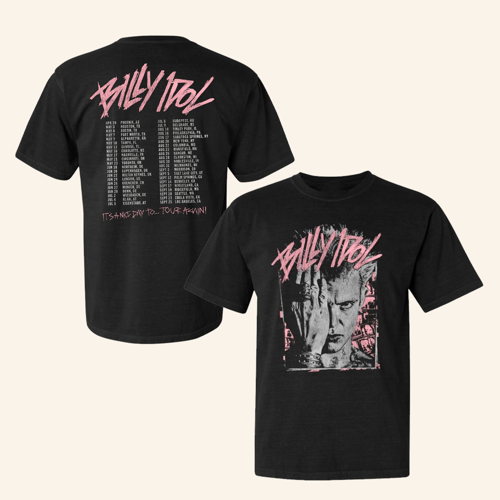 Billy Idol Merch Pink Scratch Billy 2025 Tour Black T-Shirt Christmas Gifts For Music Lovers Billy Idol Merch Pink Scratch Billy 2025 Tour Black T-Shirt Christmas Gifts For Music Lovers
