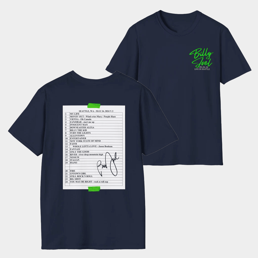 Billy Joel Merch Billy Joel Seattle WA 5 24 24 Set List T-Shirt Gifts For Music Fans