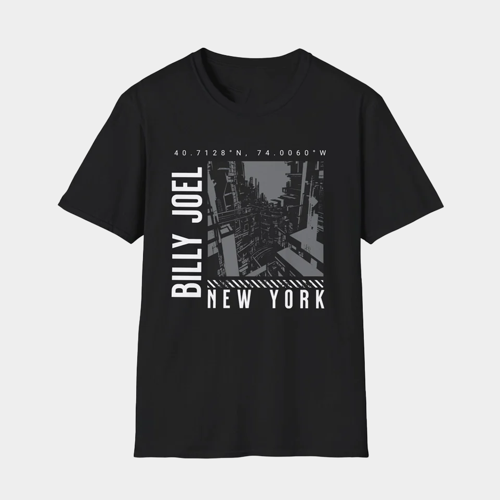 Billy Joel Merch NYC Coordinates Black T-Shirt Billy Joel Shirt Presents For Music Lovers-1