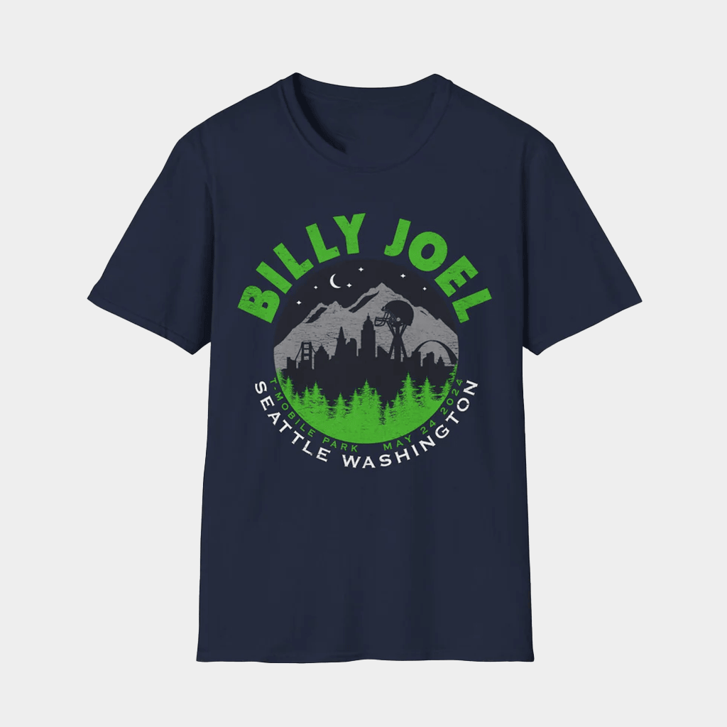 Billy Joel Merch Seattle WA Skyline 5 24 24 Event Navy T-Shirt Gift Ideas For Music Lovers