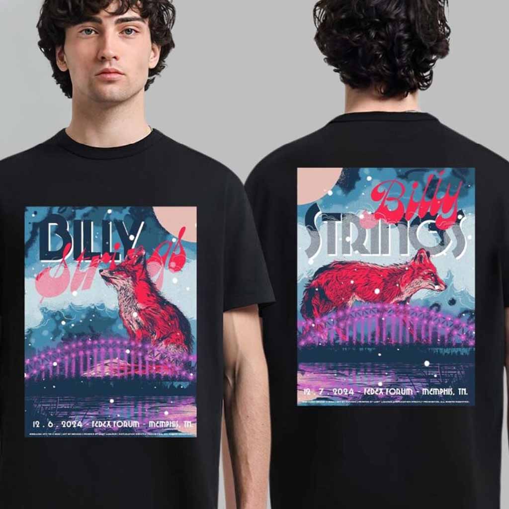 Billy Strings Memphis Tennessee Combined Poster At Fedexforum On December 6 And 7 2024 Two Fox Artwork T-Shirt Billy Strings Merch For Fans Billy Strings Memphis Tennessee Combined Poster At Fedexforum On December 6 And 7 2024 Two Fox Artwork T-Shirt Billy Strings Merch For Fans