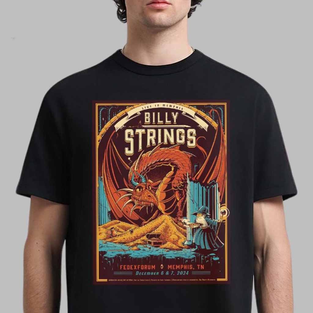 Billy Strings Memphis Tennessee Dual Night Poster At Fedexforum On December 6 And 7 2024 Dragon Versus Witch Artwork T-Shirt Billy Strings Merch Billy Strings Memphis Tennessee Dual Night Poster At Fedexforum On December 6 And 7 2024 Dragon Versus Witch Artwork T-Shirt Billy Strings Merch