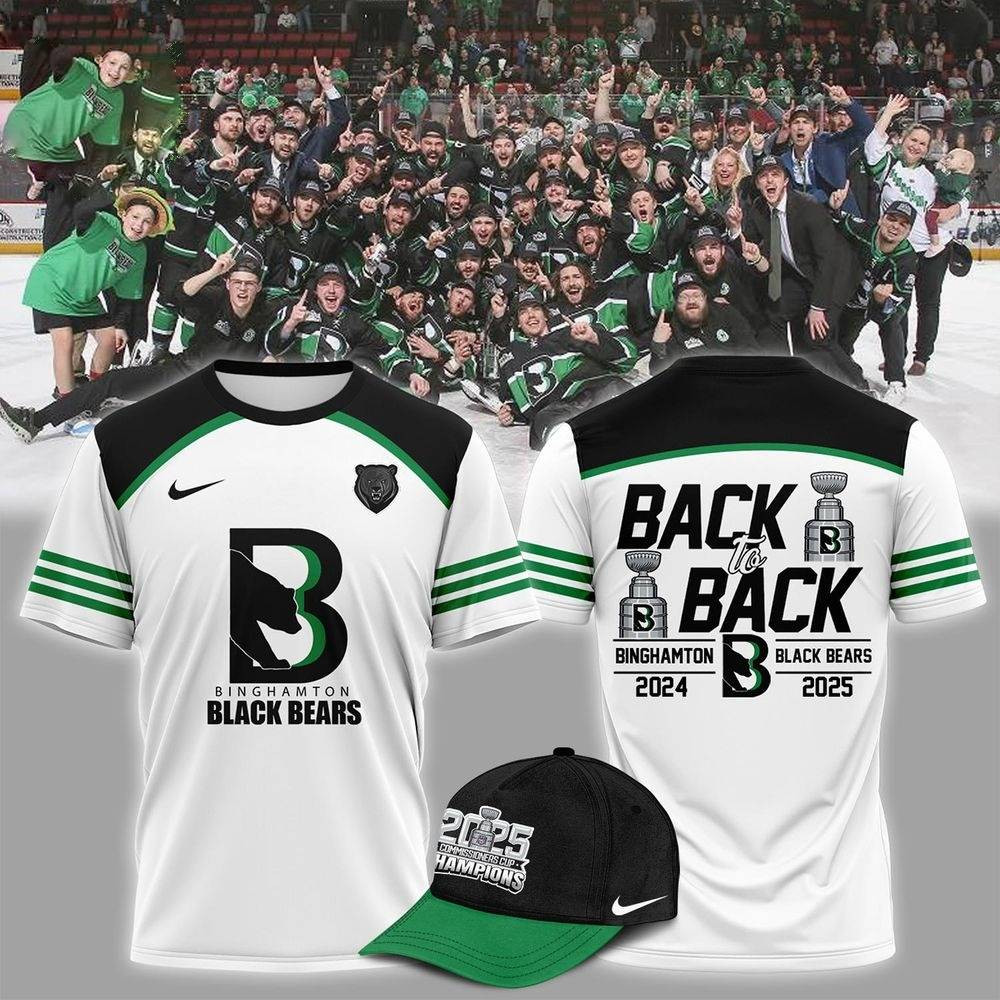 Binghamton Black Bears 2025 Back To Back White T-Shirt Unique Gifts For Hockey Fans