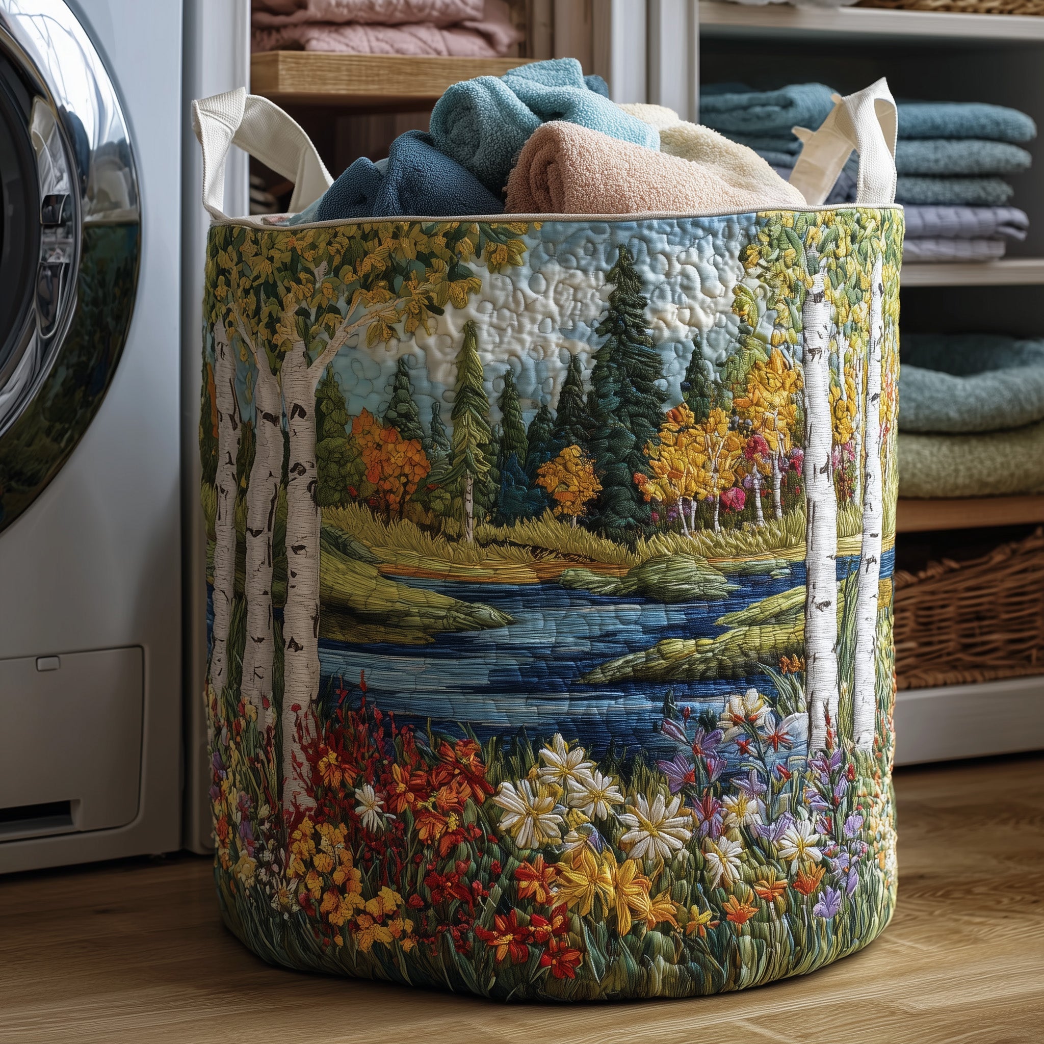 Birch Forest Quilted Laundry Basket Anniversary Merch Gift