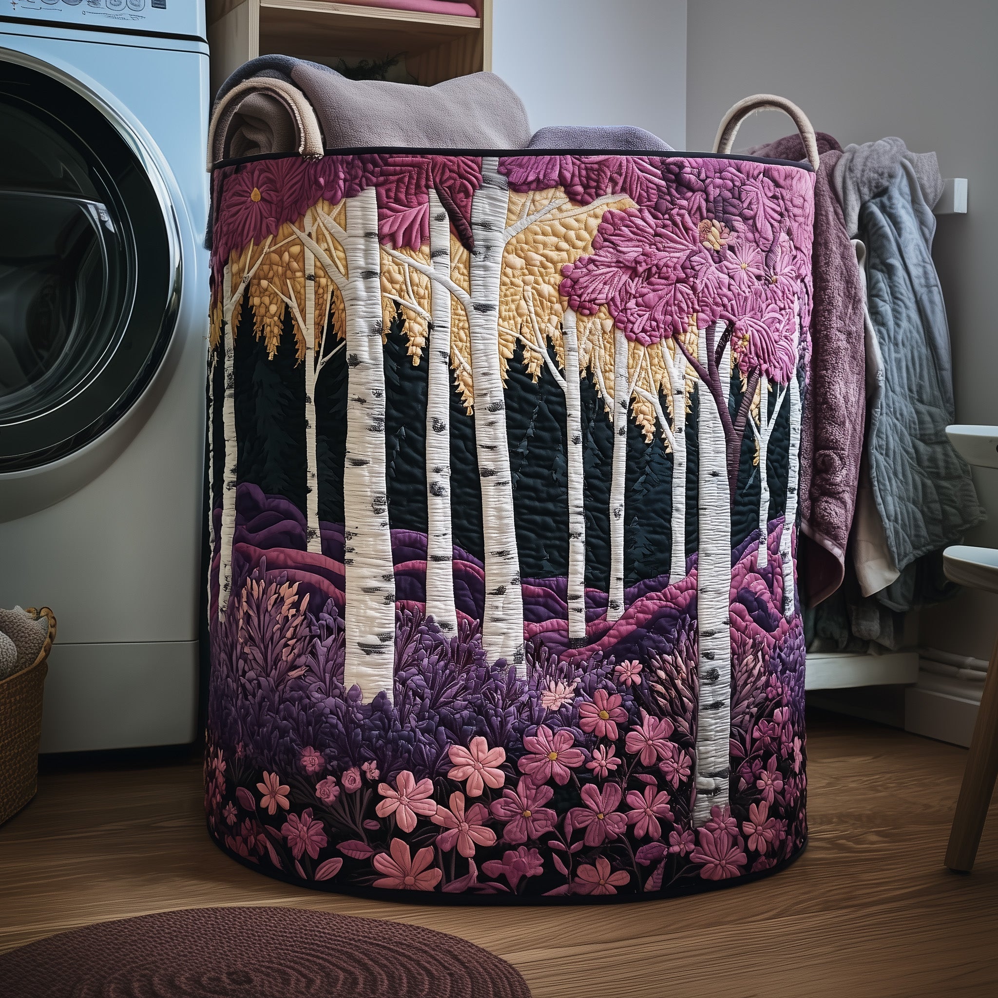 Birch Forest Quilted Laundry Basket Christmas Merch Gift
