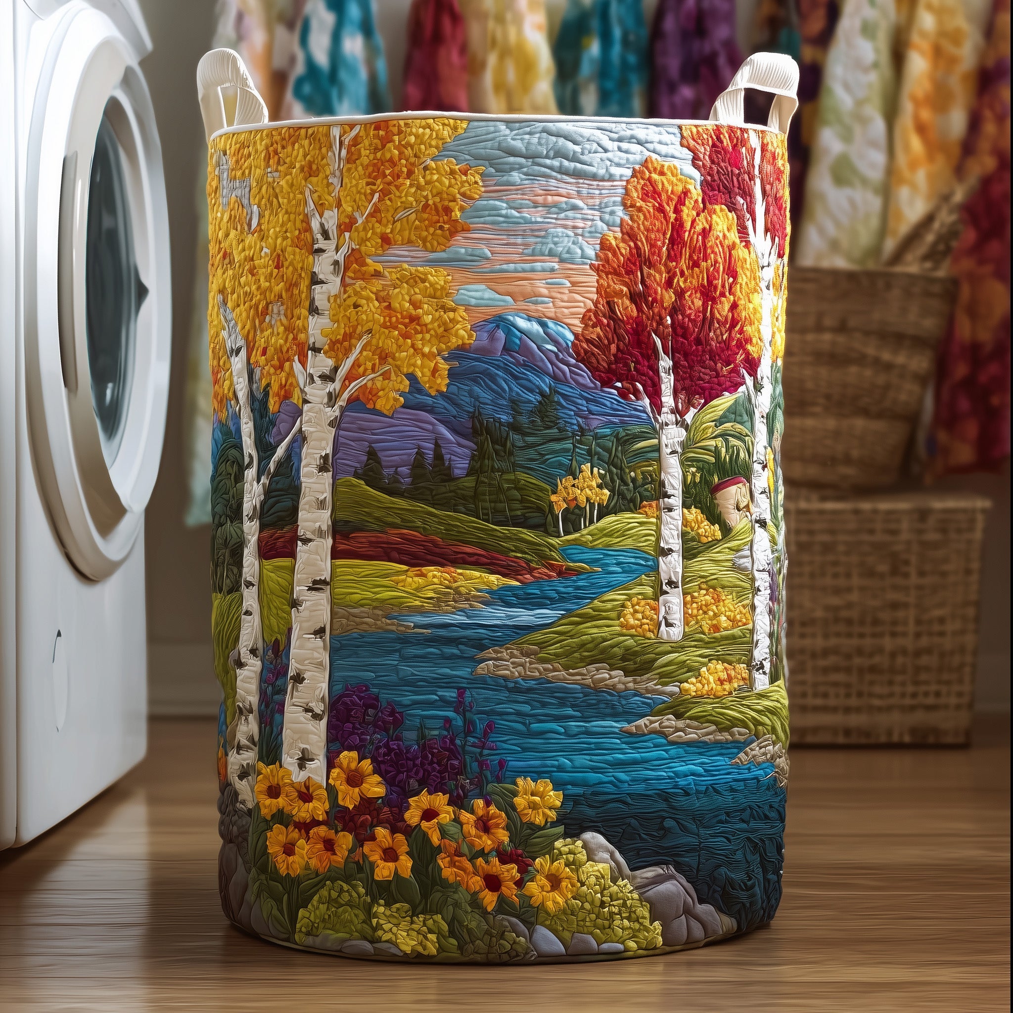 Birch Forest Quilted Laundry Basket Foldable Basket Storage Best Gifts For Mom(1)