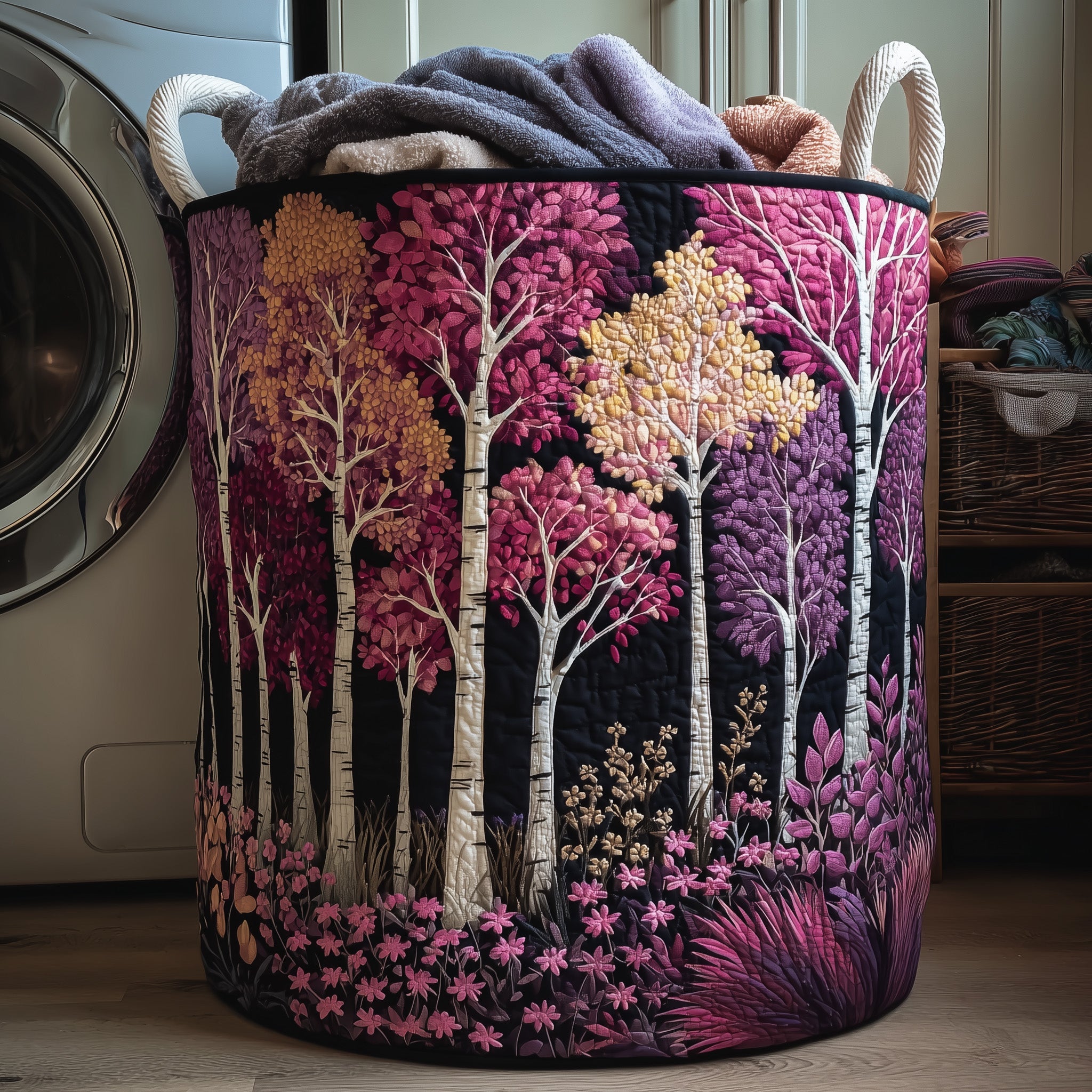 Birch Forest Quilted Laundry Basket Thanksgiving Merch Gift