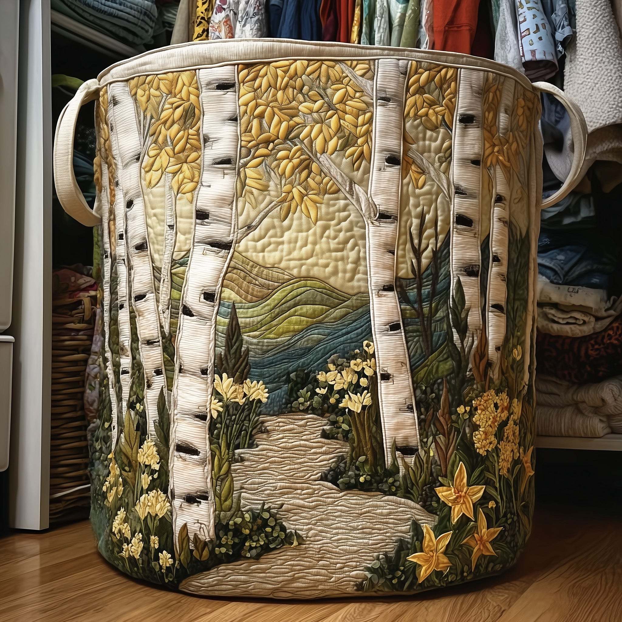 Birch Forest Quilted Laundry Basket Valentine's Day Merch Gift