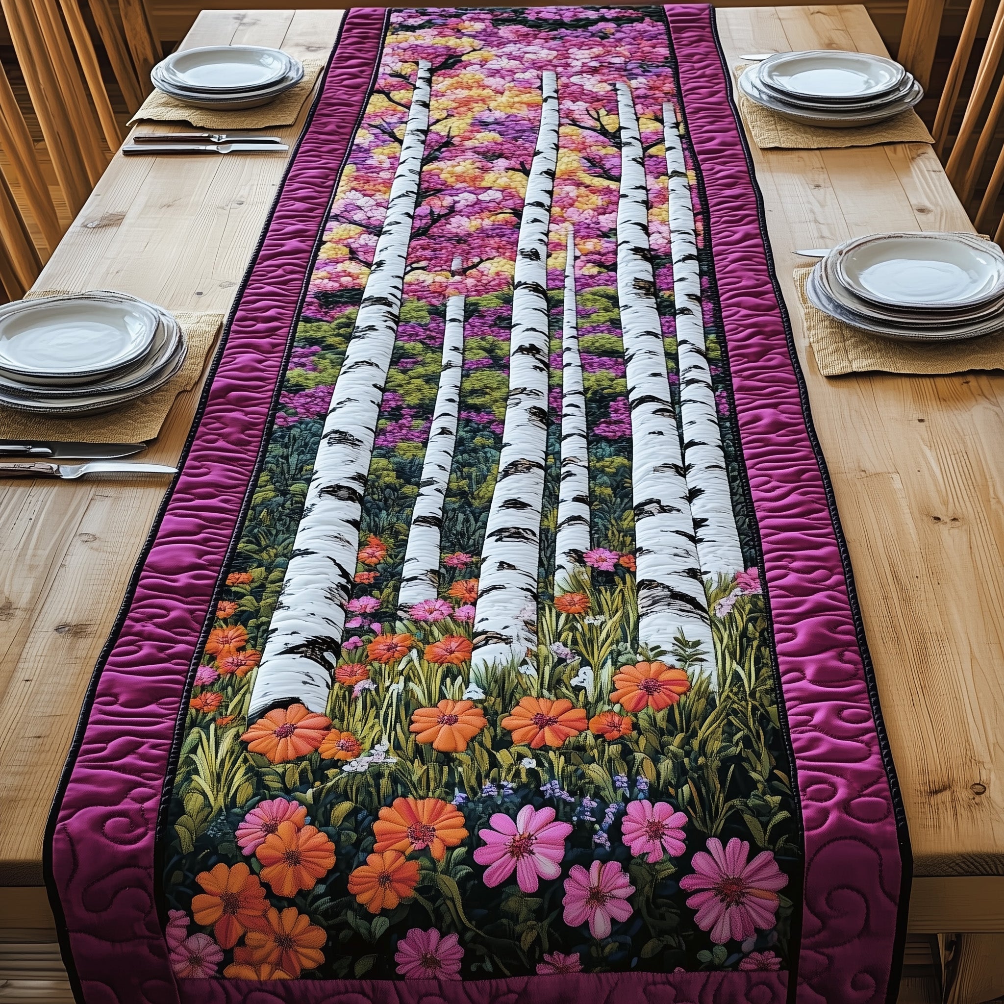 Birch Forest Quilted Table Runner Christmas Dining Table Runner