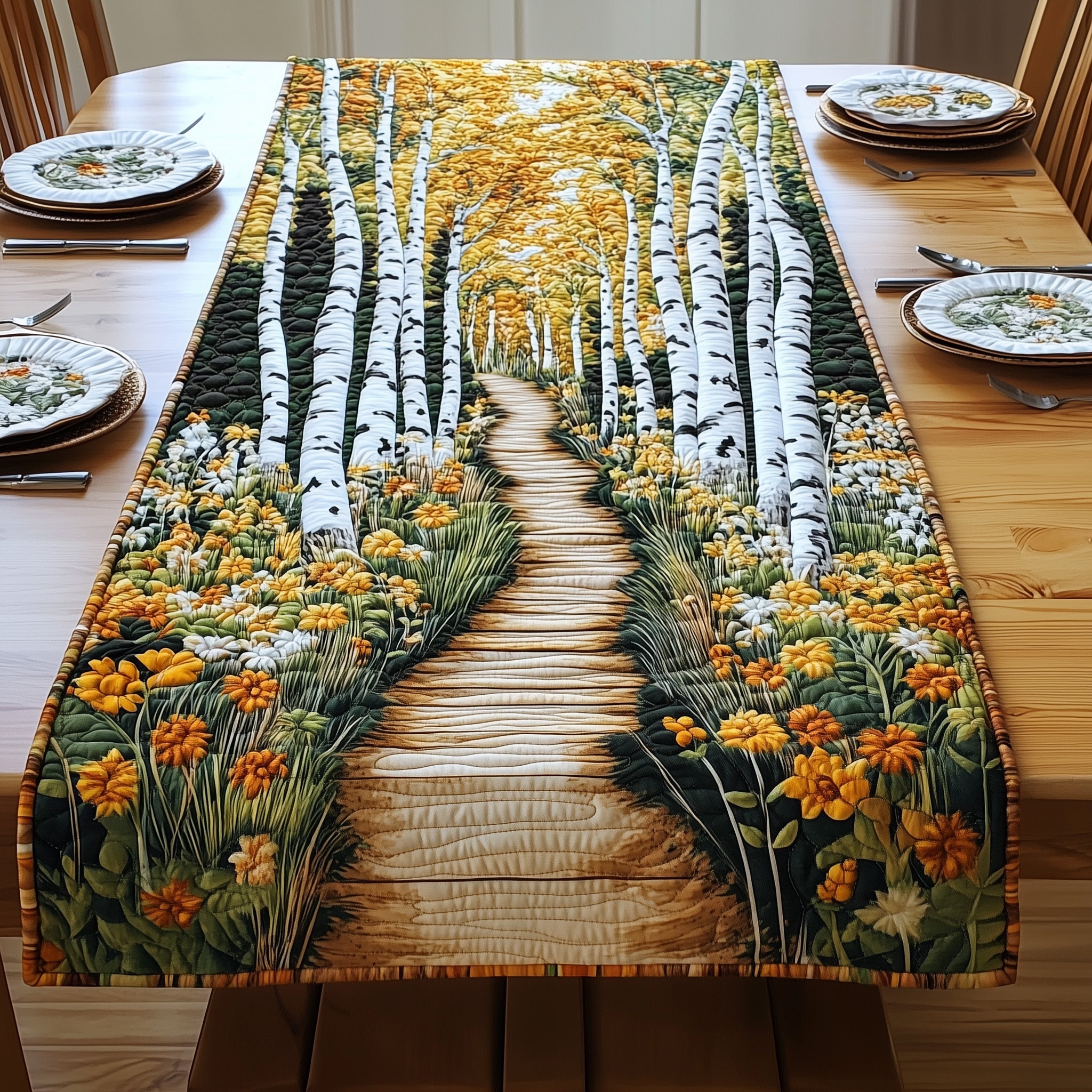 Birch Forest Quilted Table Runner Christmas Table Runner Decoration