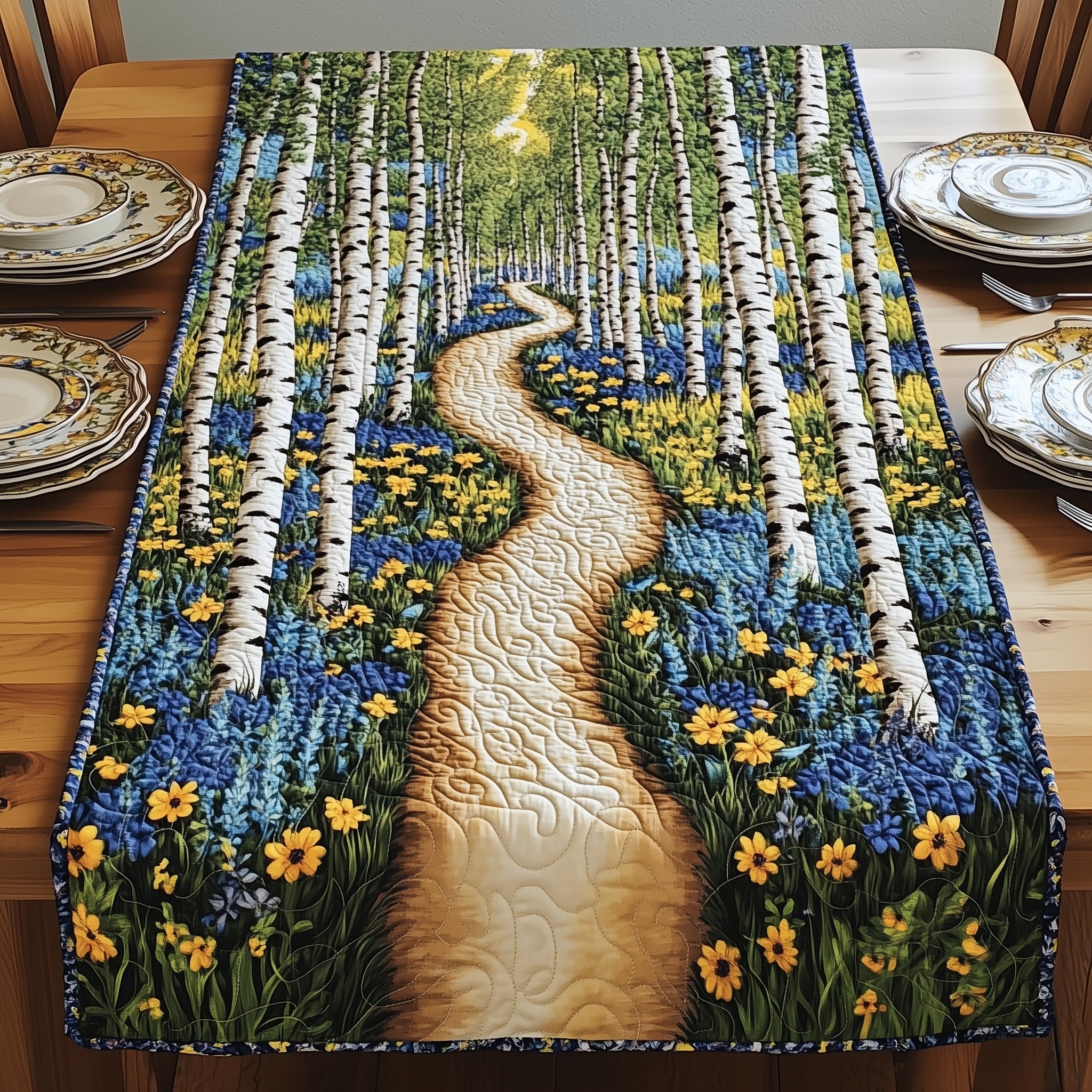 Birch Forest Quilted Table Runner Cozy Winter Table Runner for Home