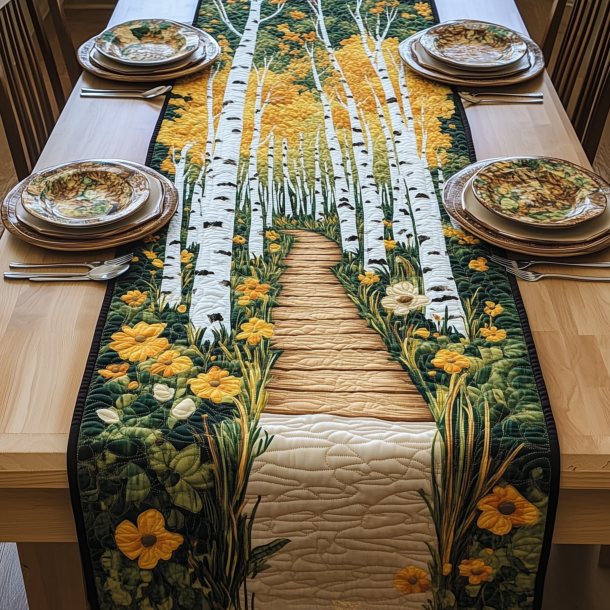 Birch Forest Quilted Table Runner Elegant Christmas Table Runner