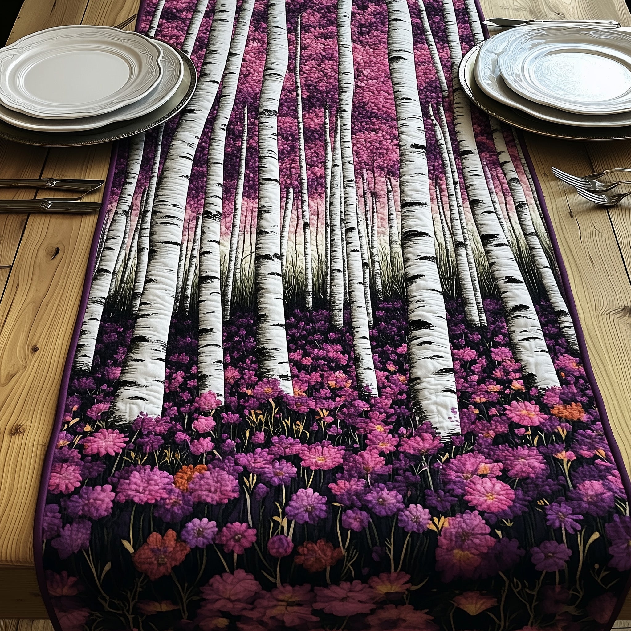 Birch Forest Quilted Table Runner Festive Christmas Dining Room Table Runner