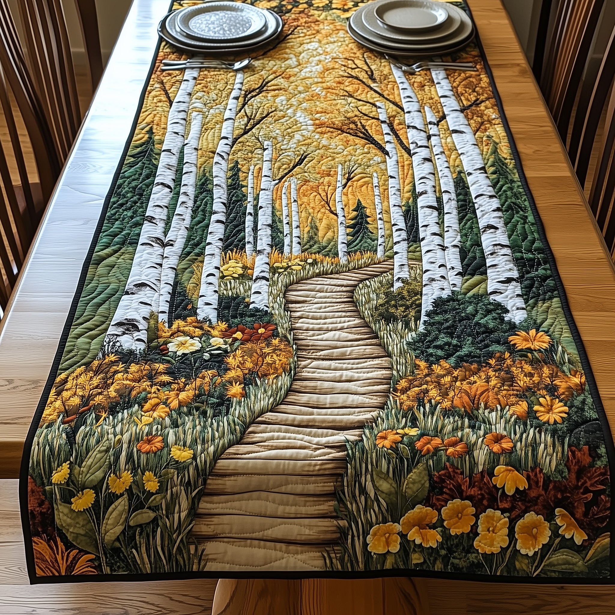 Birch Forest Quilted Table Runner Festive Holiday Table Runner Decor