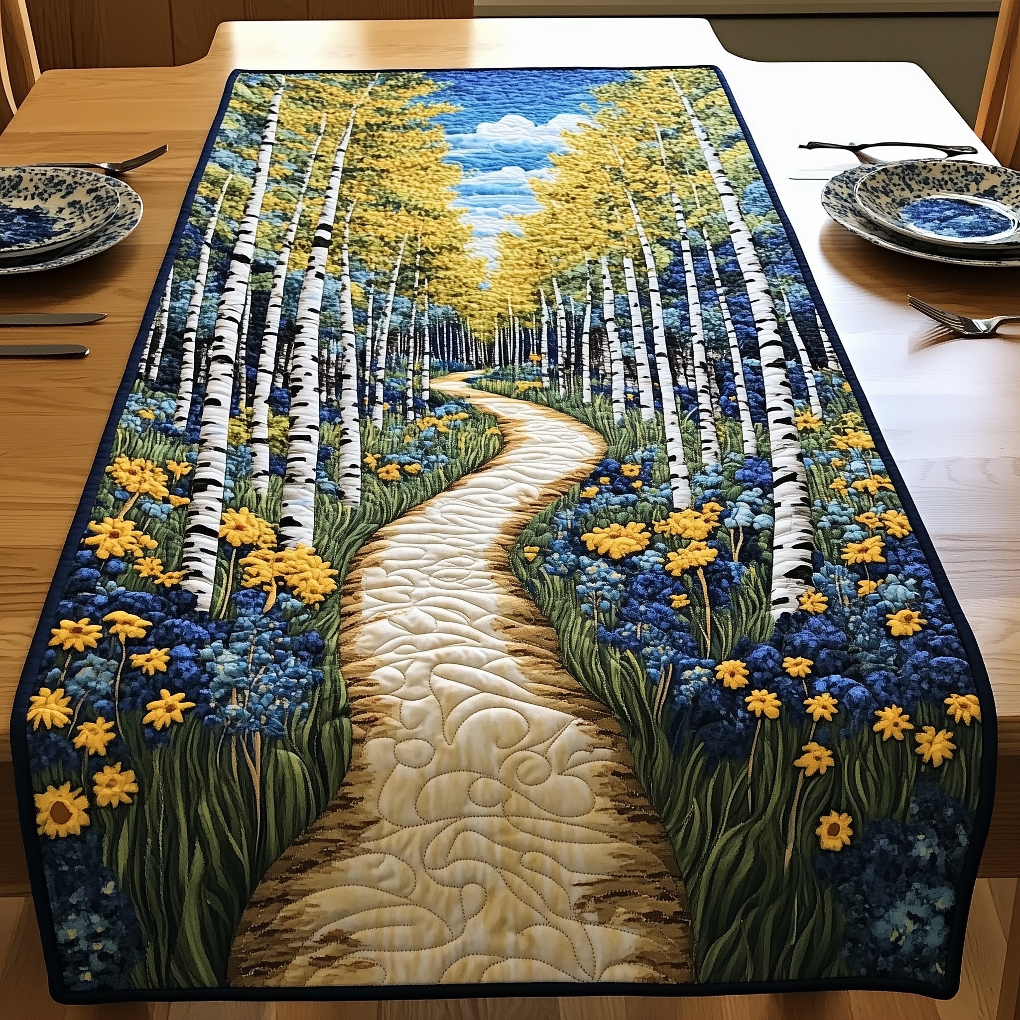 Birch Forest Quilted Table Runner Holiday Dinner Table Runner