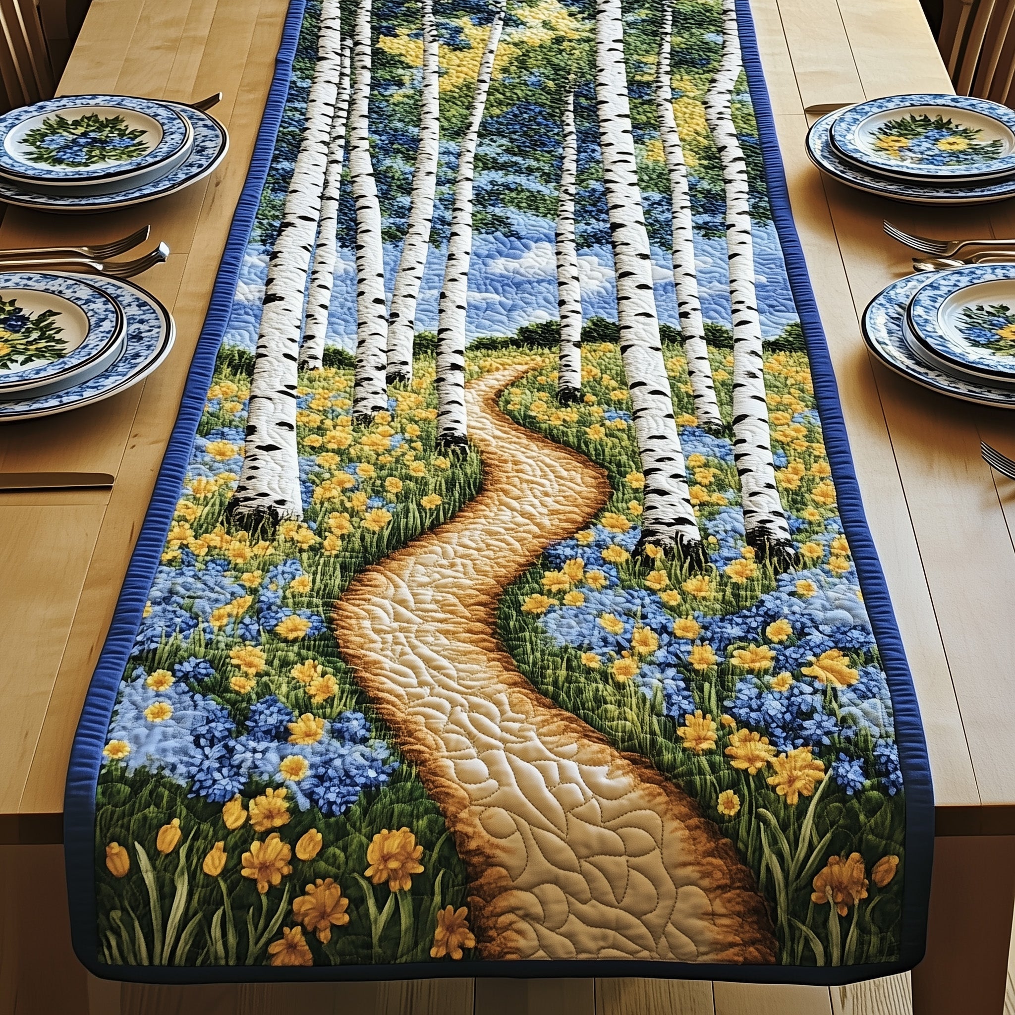 Birch Forest Quilted Table Runner Seasonal Table Runner for Holidays