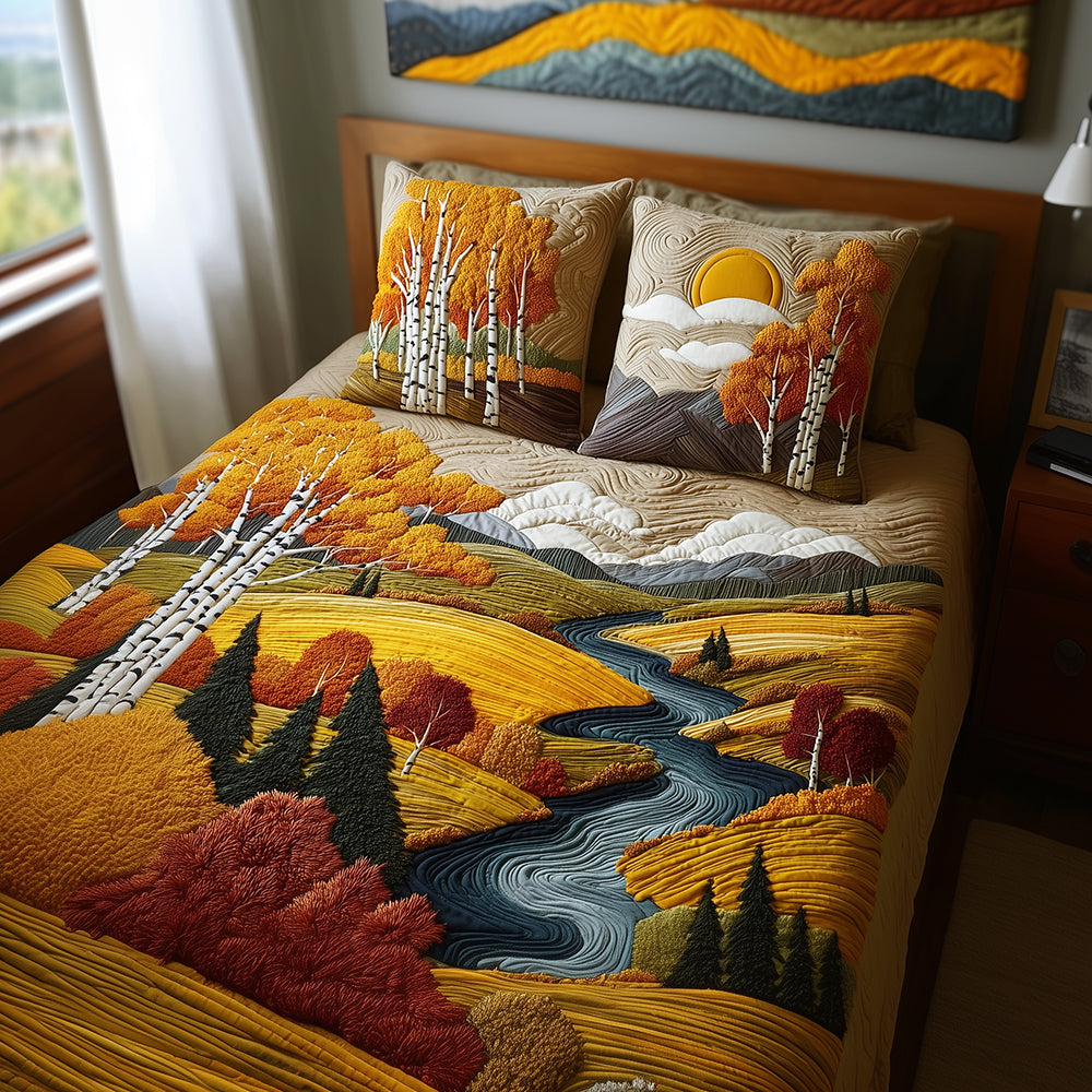 Birch Sunset Glow Quilted Bedding Set Best Comforter Sets Gifts For Someone Who Loves Nature