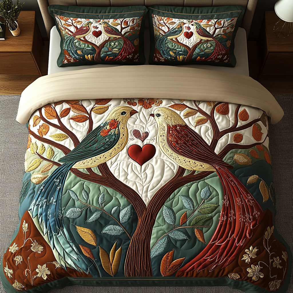 Bird Bliss Quilted Bedding Set Best Bed Sheet Set Gift For Bird Lover