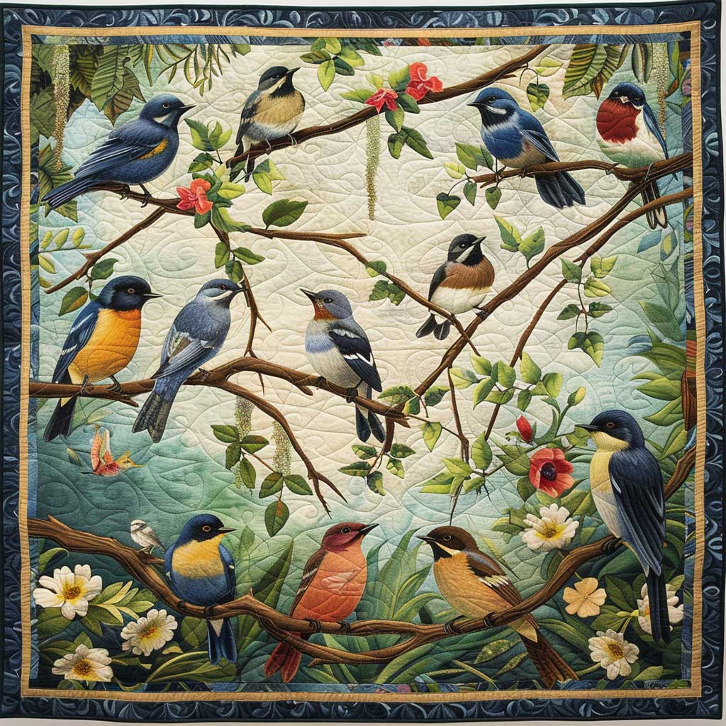 Bird Family Quilt Blanket Queen Size Blanket Unique Anniversary Gifts For Him