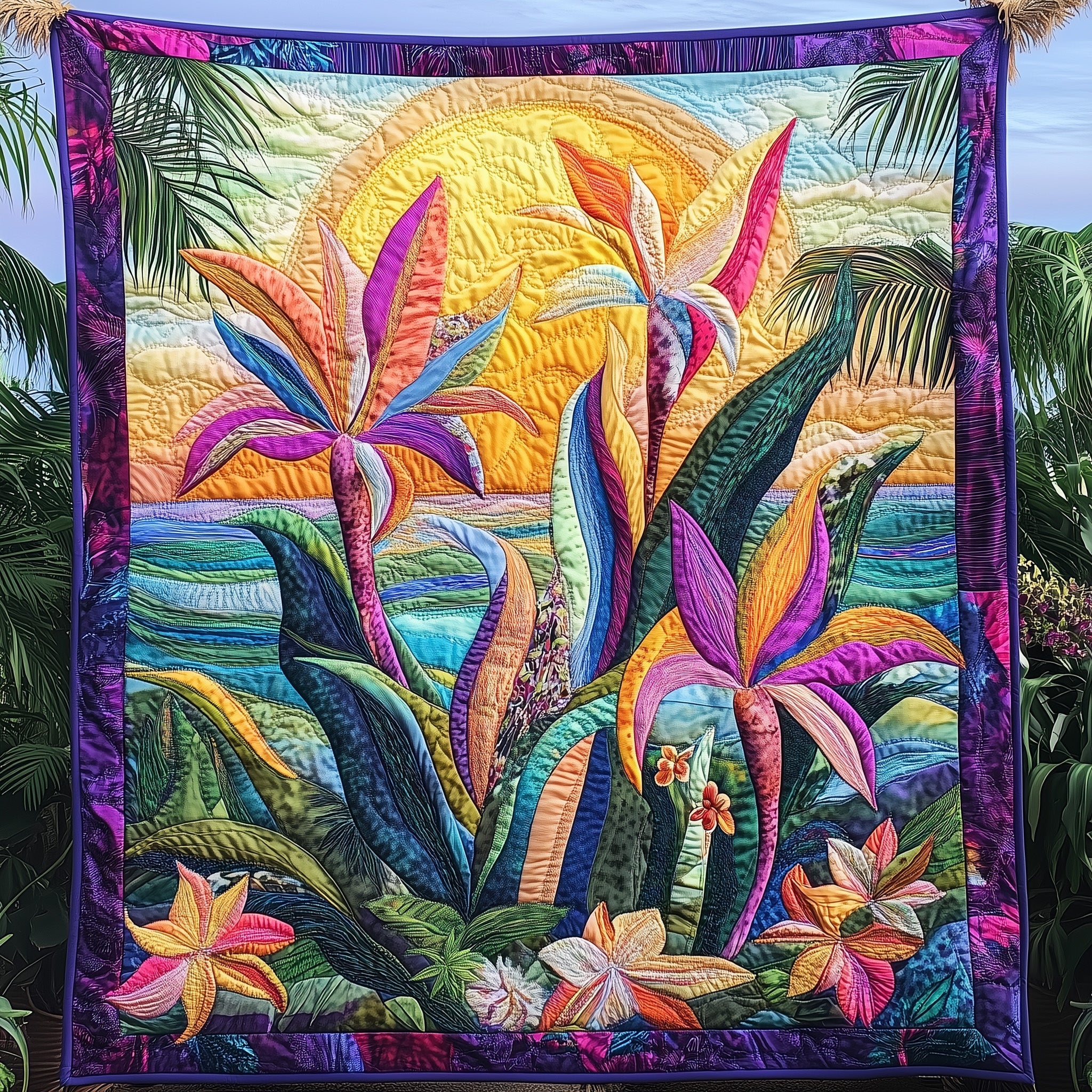 Bird Of Paradise Flower Design Quilted Blanket Exotic Floral Gift For Garden Lovers