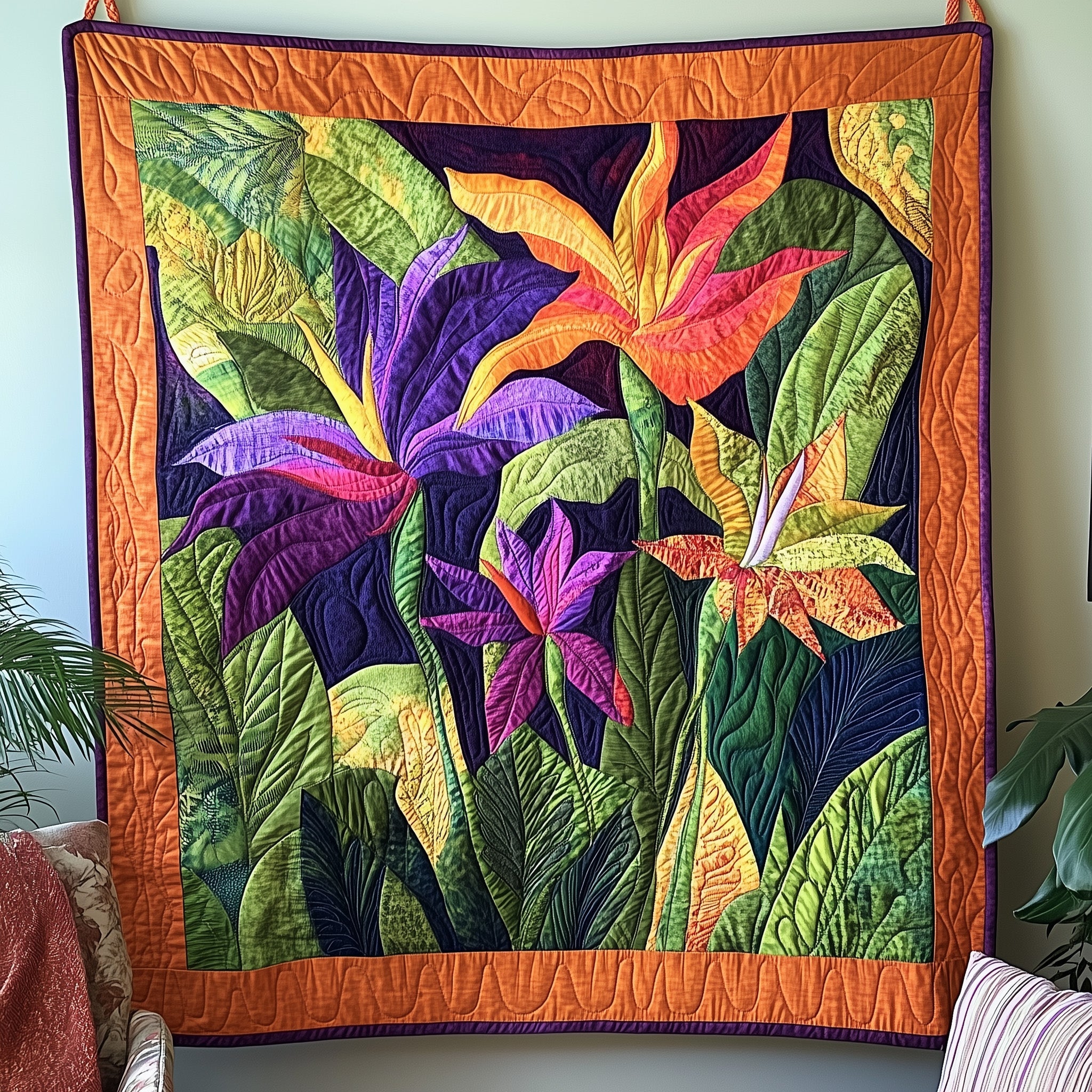 Bird Of Paradise Flower Quilted Blanket Sofa Throw BlanketChristmas Gift For Bird Lover