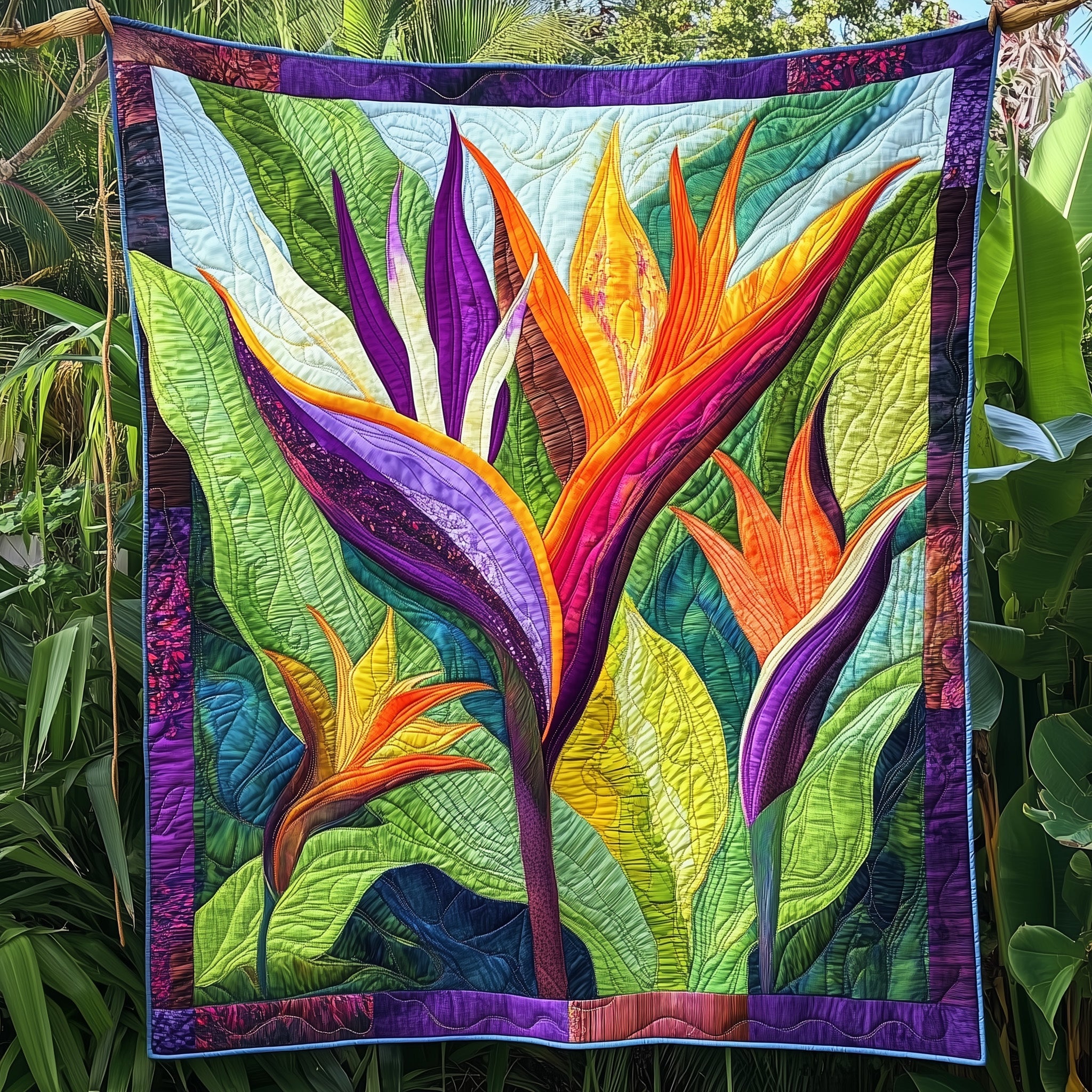 Bird Of Paradise Flower Tropical Quilted Blanket Exotic Bird Quilt Gift For Garden Lovers