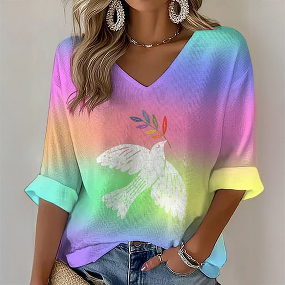 Bird Symbol Of Peace V-Neck Long Sleeve Shirt Peace Support Apparel Gift For Mother's Day