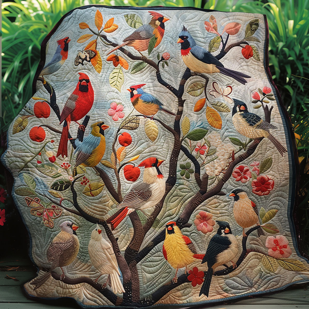 Bird Tree Quilt Blanket King Size Blanket Gift For Grand