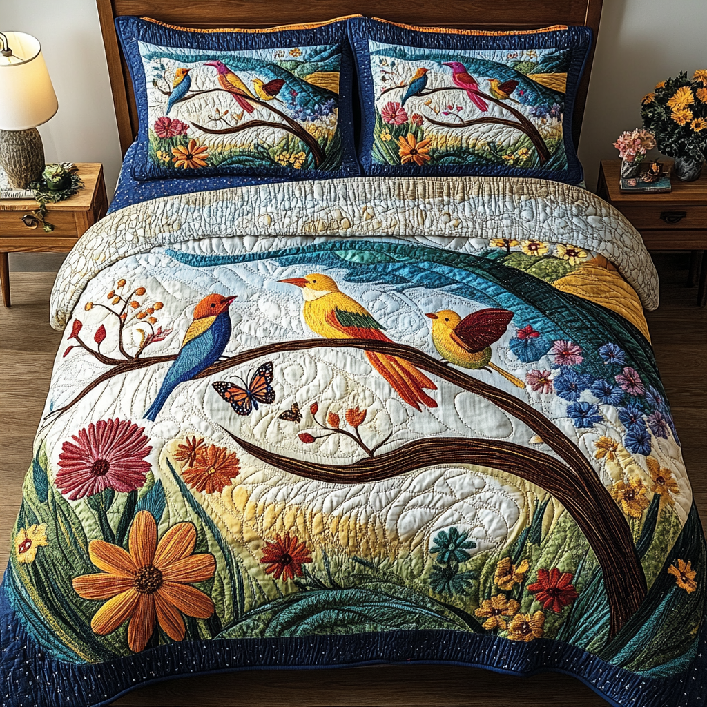 Birds Delight Quilted Bedding Set Bedroom Decor Ideas Gift Ideas For Birders