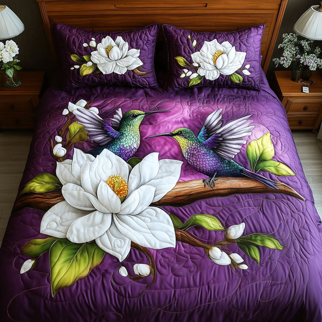 Birds in Bloom Quilted Bedding Set Cute Room Decor Gifts For Hummingbird Watchers