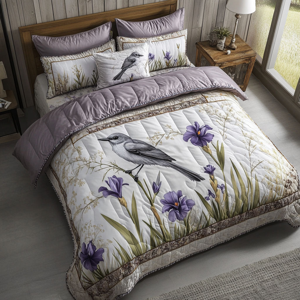 Birdsong Blooms Quilted Bedding Set Cute Room Decor Gifts For Bird Owners