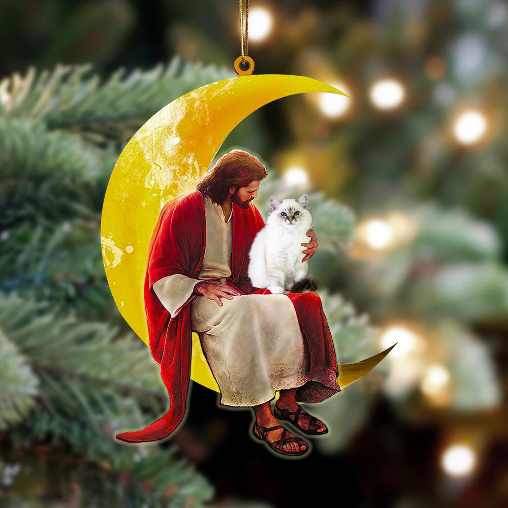 Birman And Jesus Sitting On The Moon Hanging Acrylic Ornament for Cat Lover