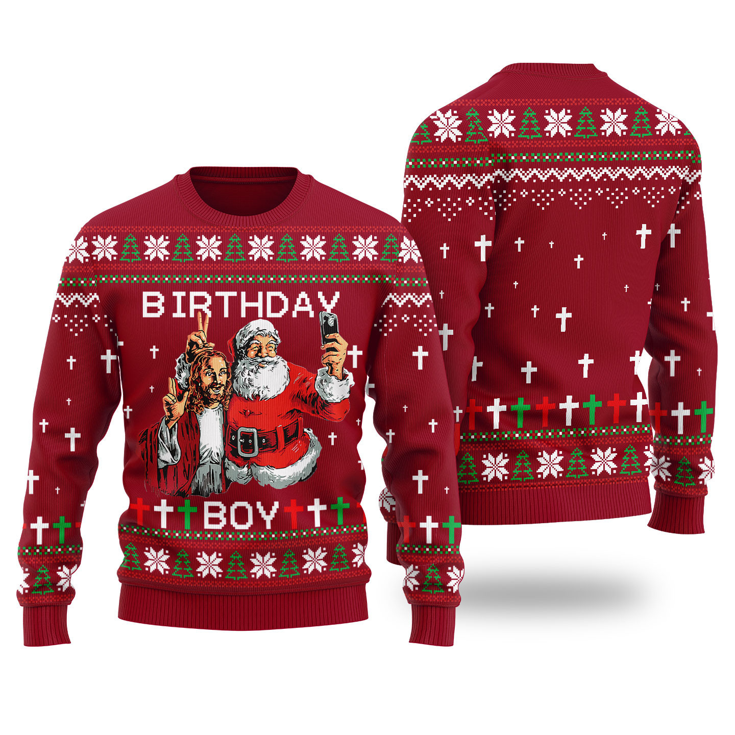 Birthday Boy Funny Christmas Sweater Cardinal Red Custom Christmas Sweatshirt for Family Matching