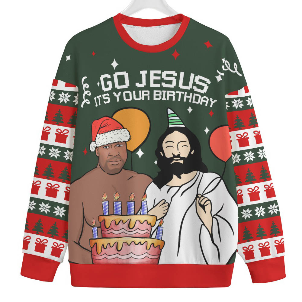 Birthday Boy Jesus Plus Size Ugly Christmas Sweater Perfect Gift Sweater for Friends and Family