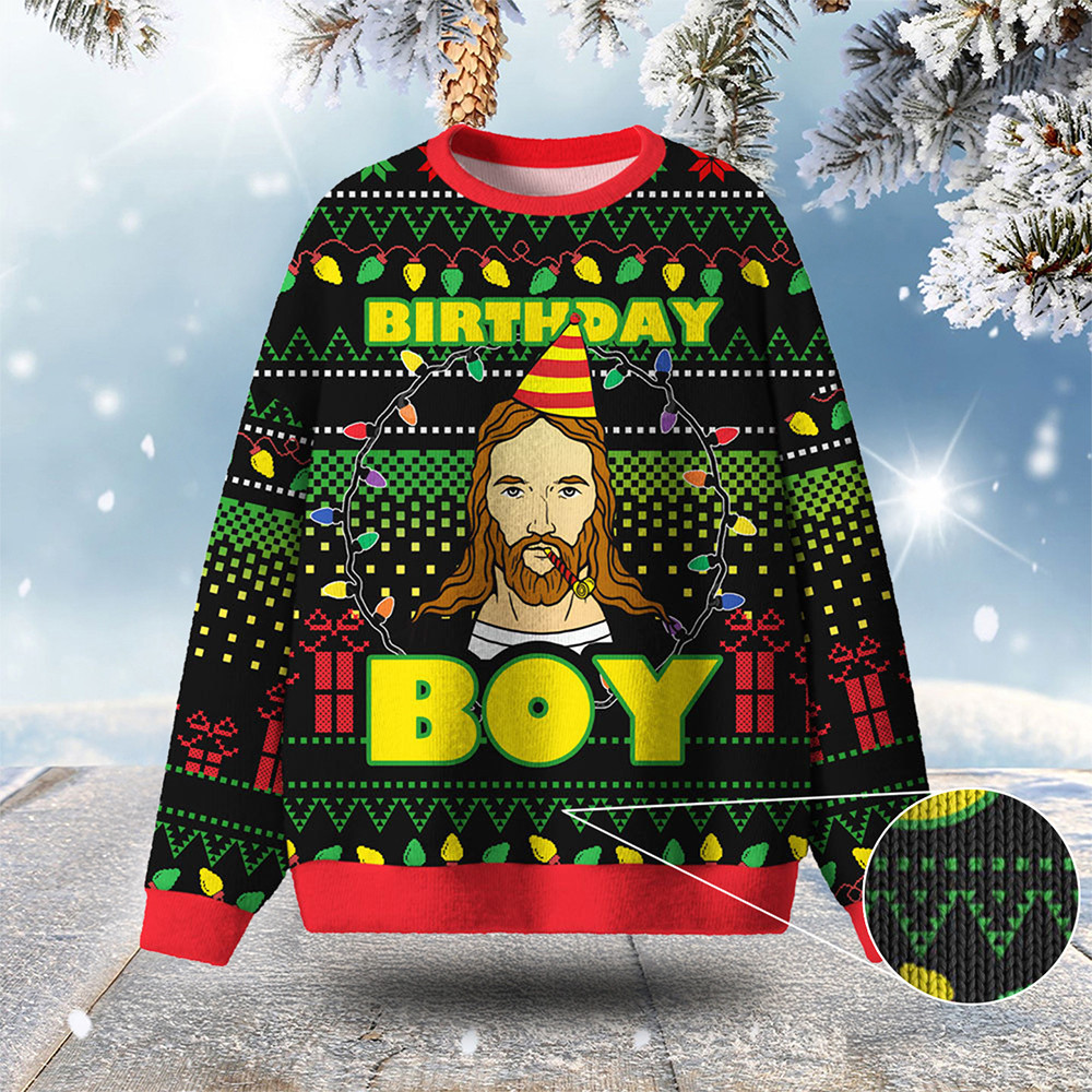 Birthday Boy Ugly Christmas Sweater Jesus Apparel Holiday Clothing Xmas Gifts For Christians