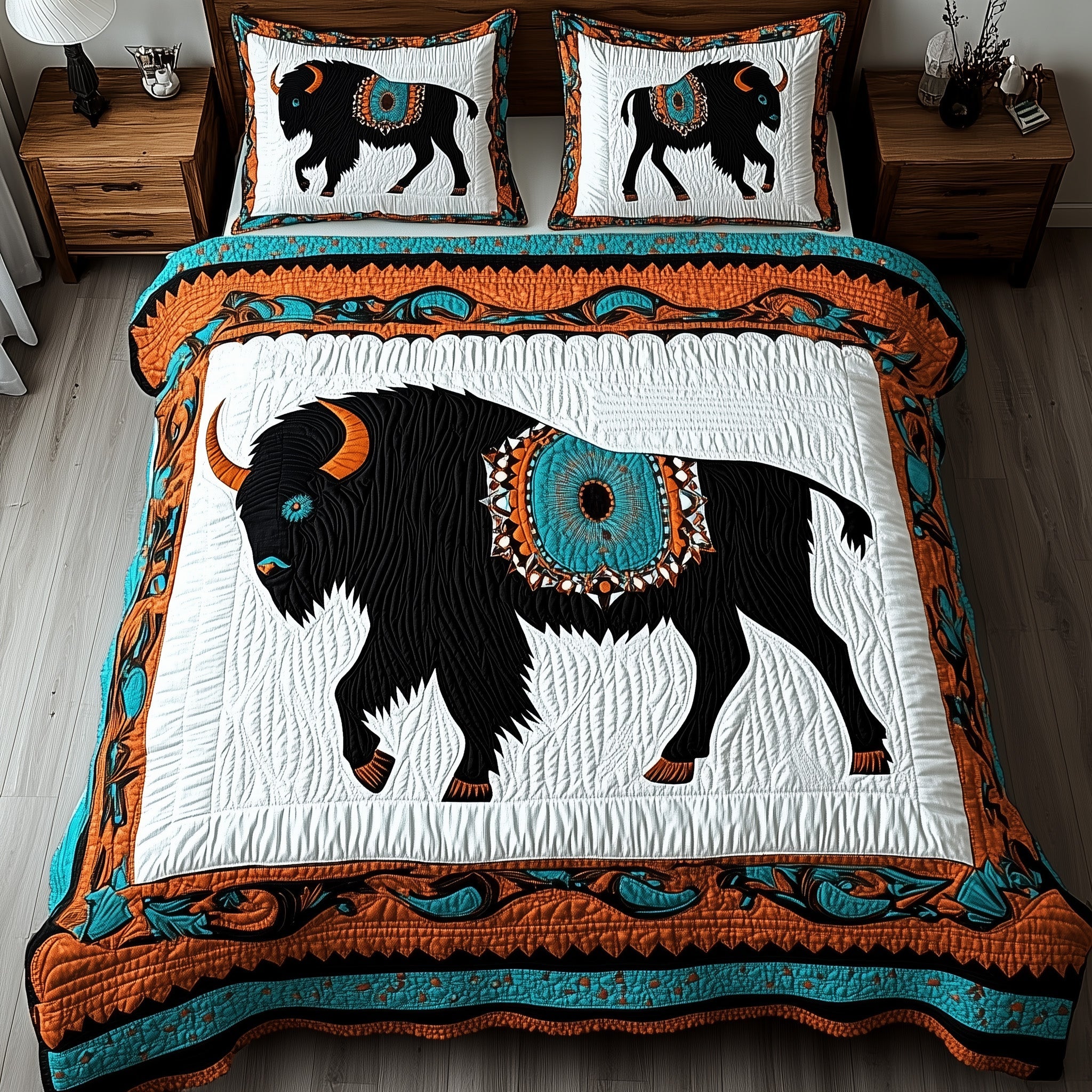 Bison Ancestral Guardian Quilted Bedding Set Duvet Cover Bedspread Native American Bison Merch