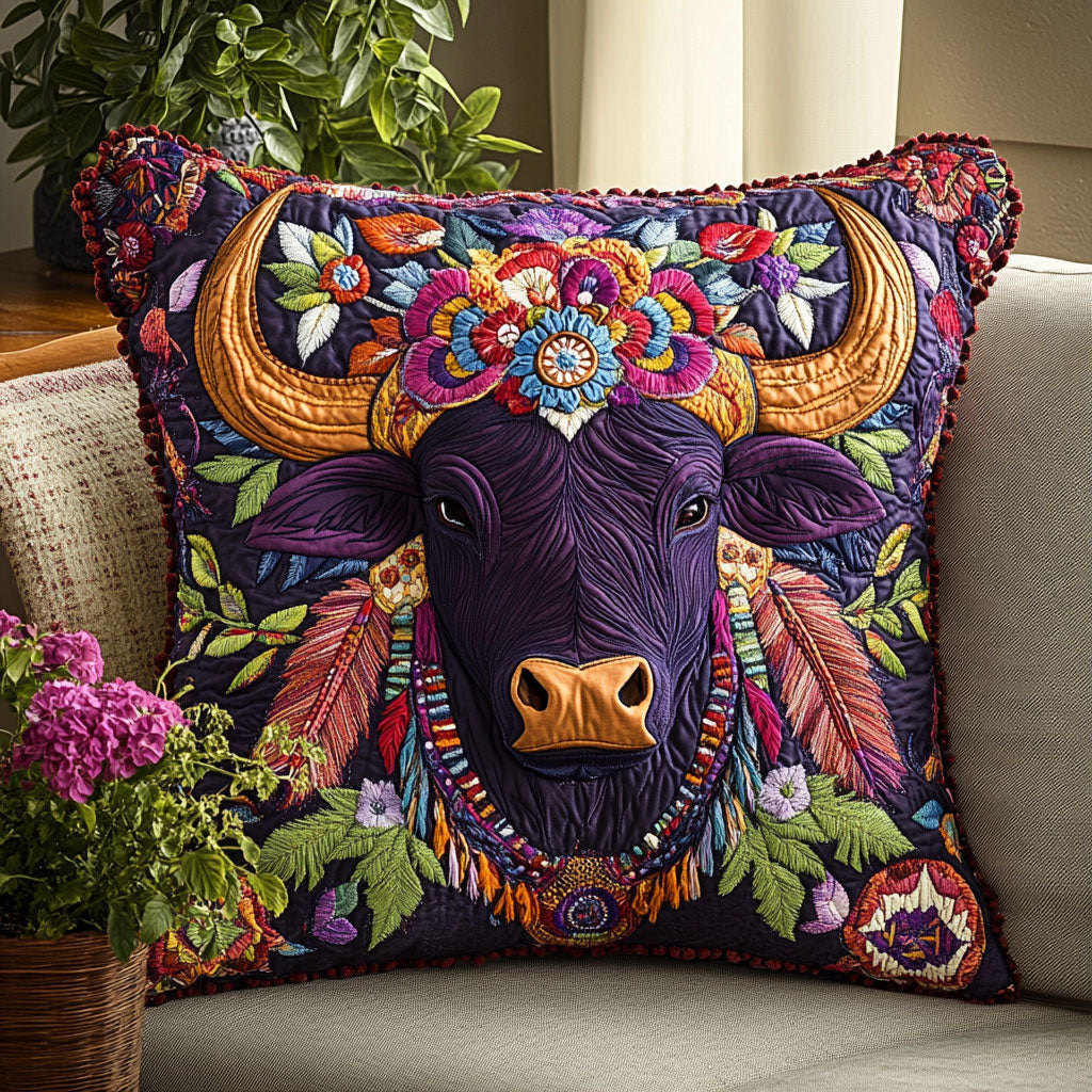 Bison Bloom Quilt Pillow Case Personalized Pillow Cover Gift for Couples