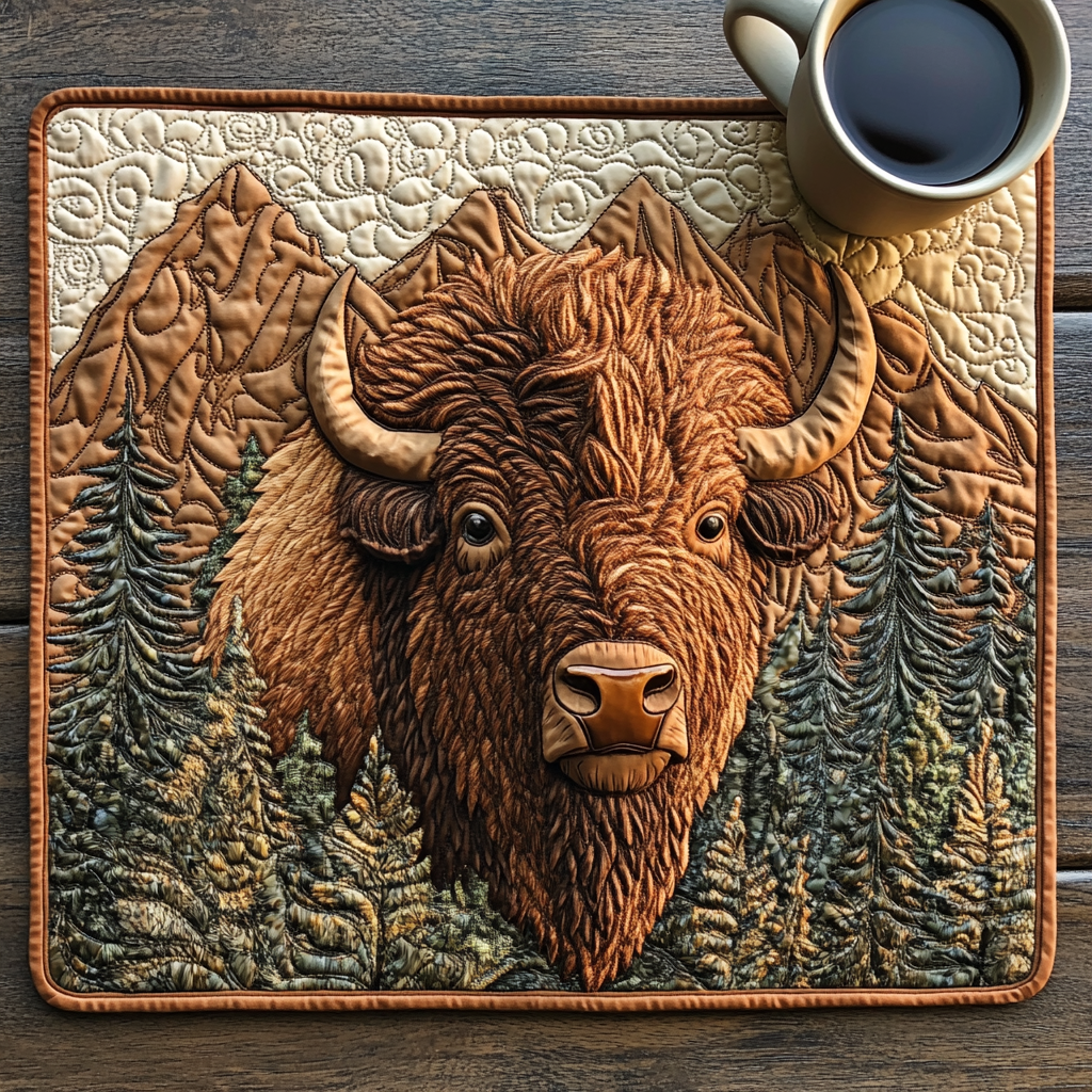 Bison Charm Quilted Place Mat Dining Table Accessories Gifts For Forest Lovers
