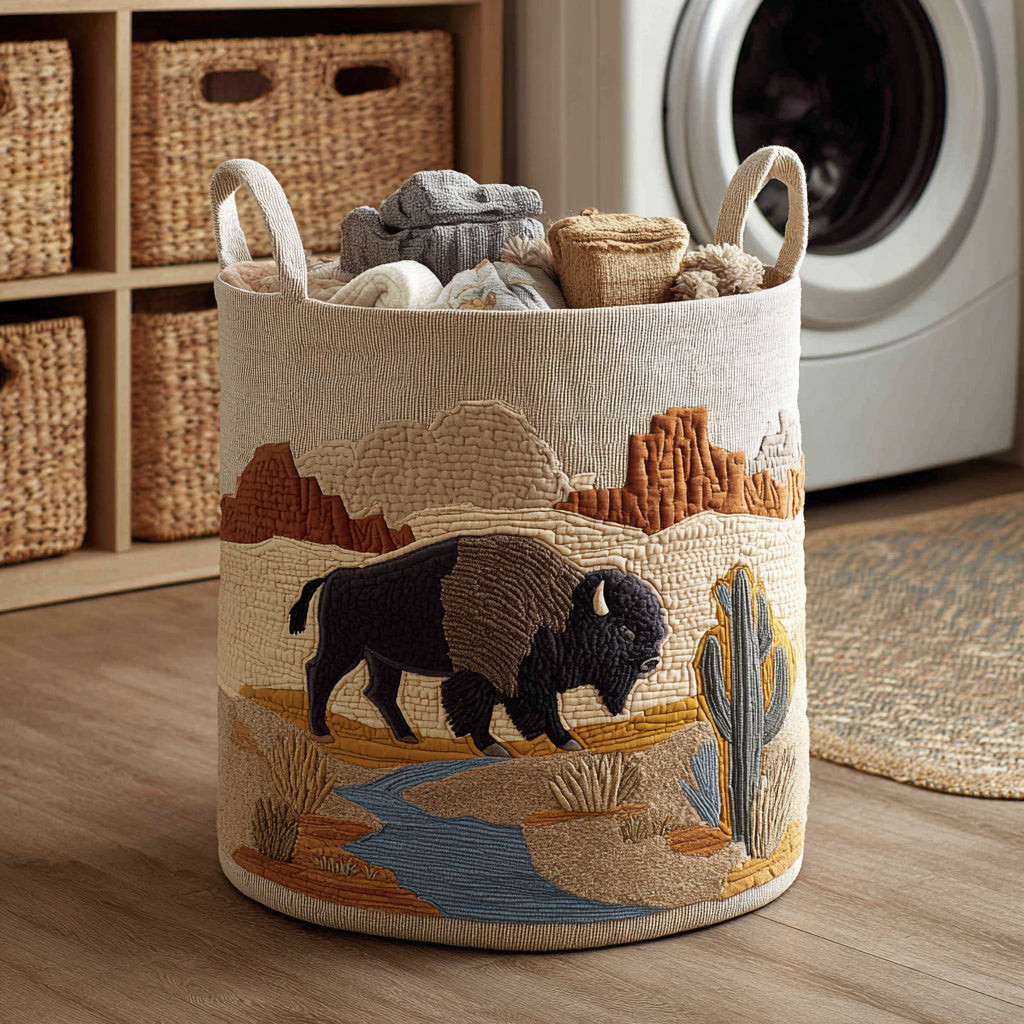 Bison Desert Dream Quilted Laundry Basket Lightweight Quilted Laundry Bag for Modern Homes