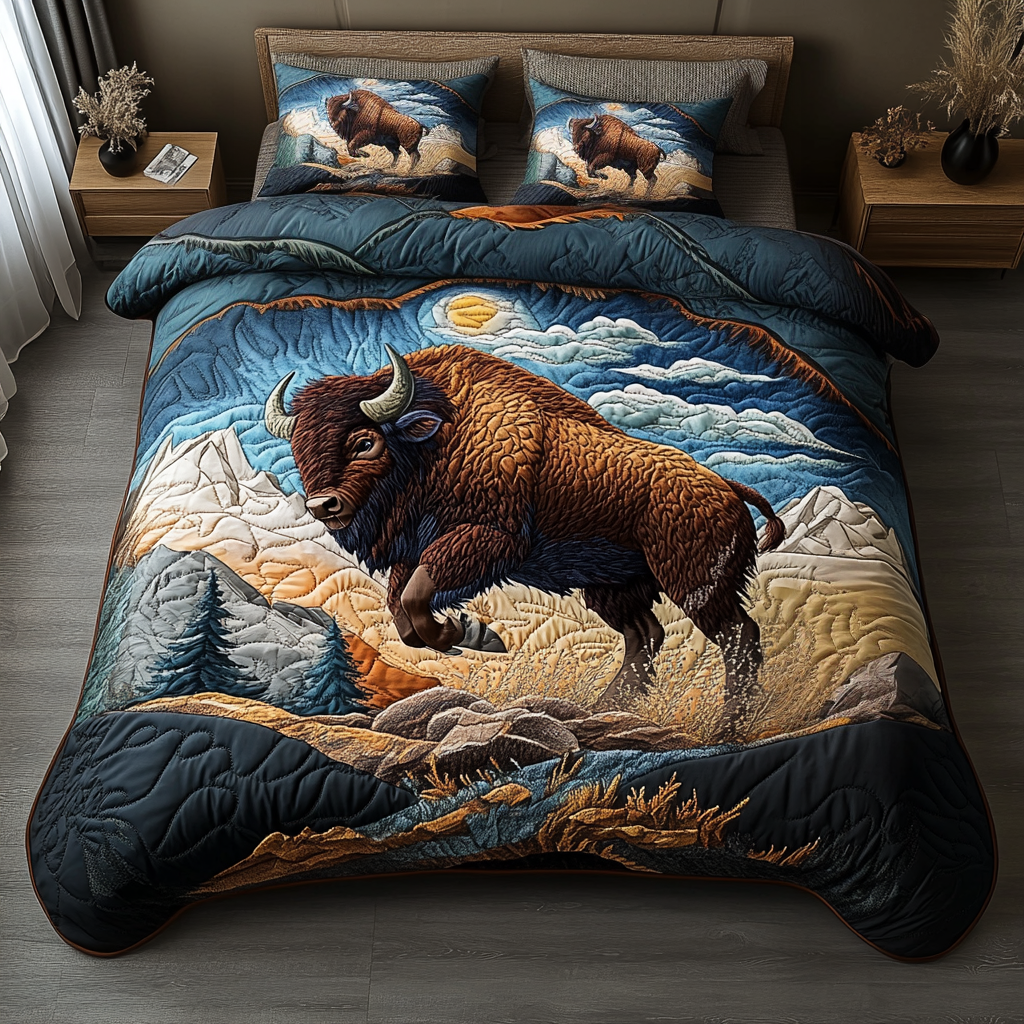 Bison Dream Quilted Bedding Set Cute Bedroom Decor Gifts For Bison Lovers