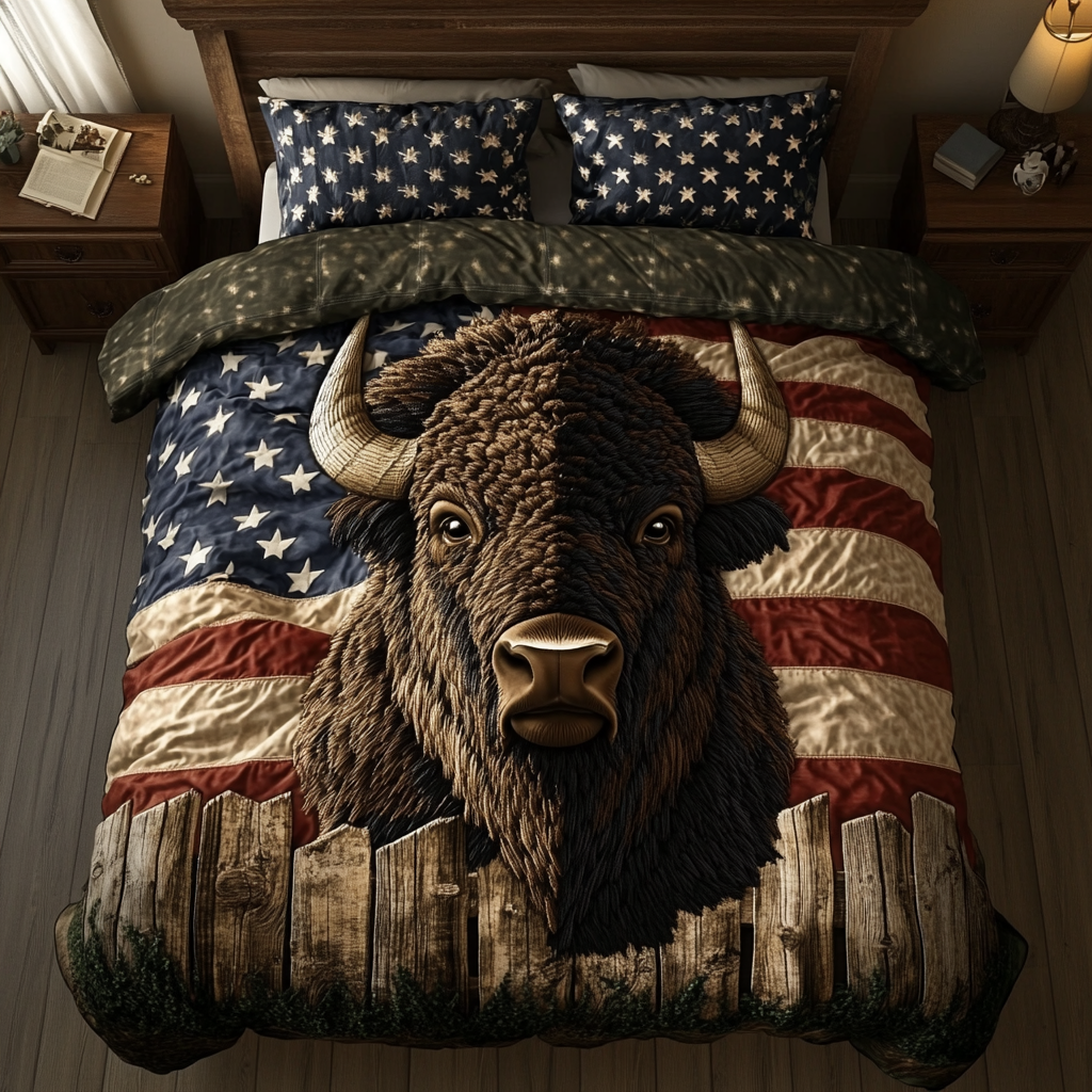 Bison Glory Quilted Bedding Set Bed Decorations Patriotic Gift Items