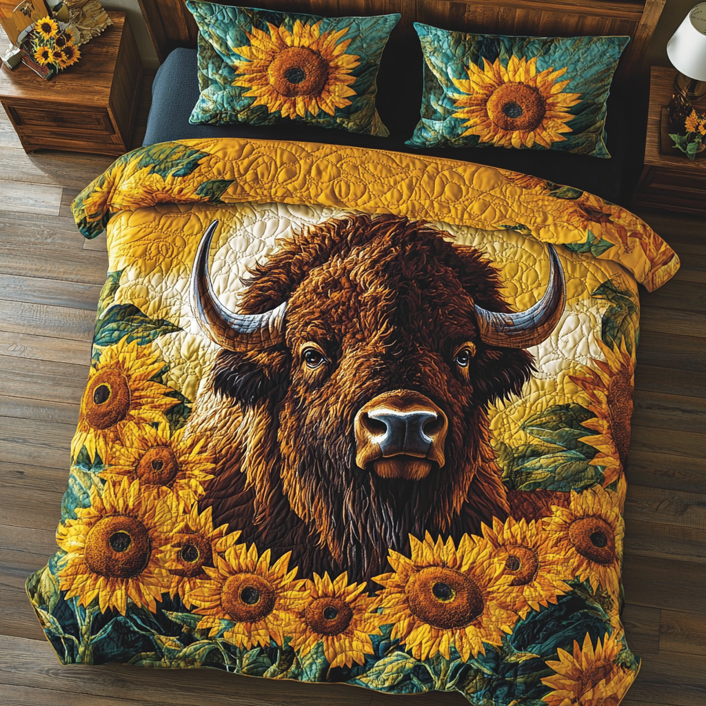Bison Horizon Quilted Bedding Set Best Comforter Sets Unique Gifts For Bison Lovers
