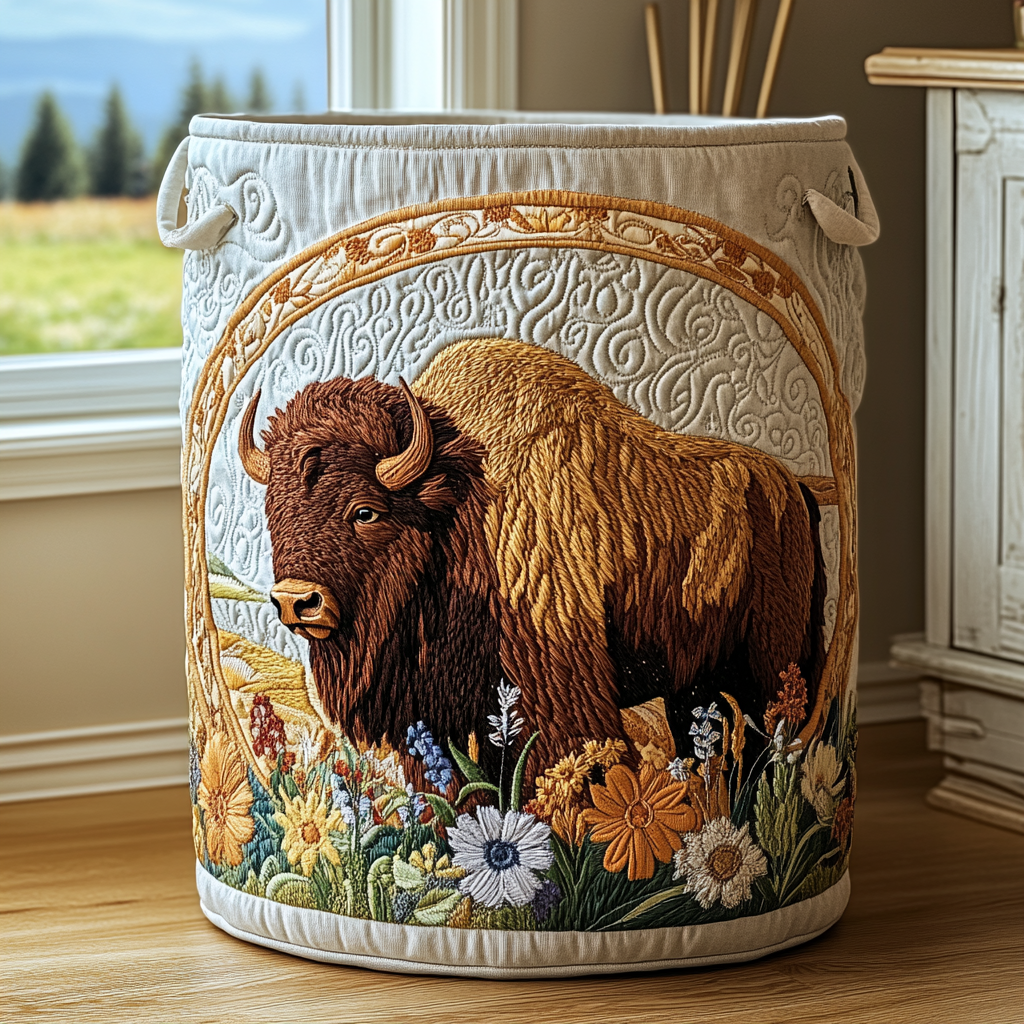Bison Horizon Quilted Laundry Basket Thoughtful Housewarming Gift